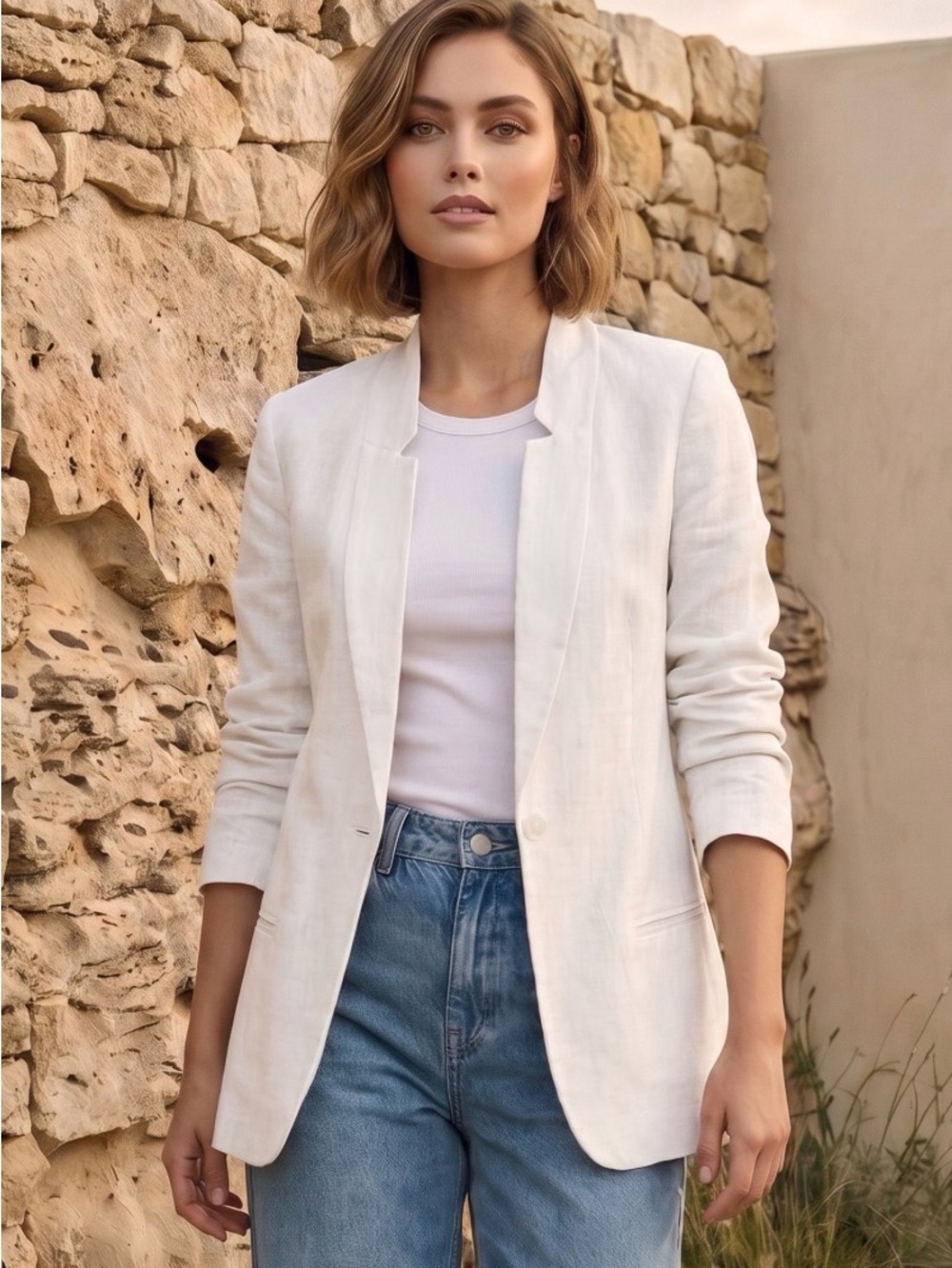 Saint Tropez West - Women’s White Tailored Linen Blazer